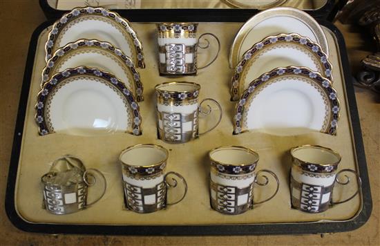 Anysley cased tea set with silver baskets, 1 missing